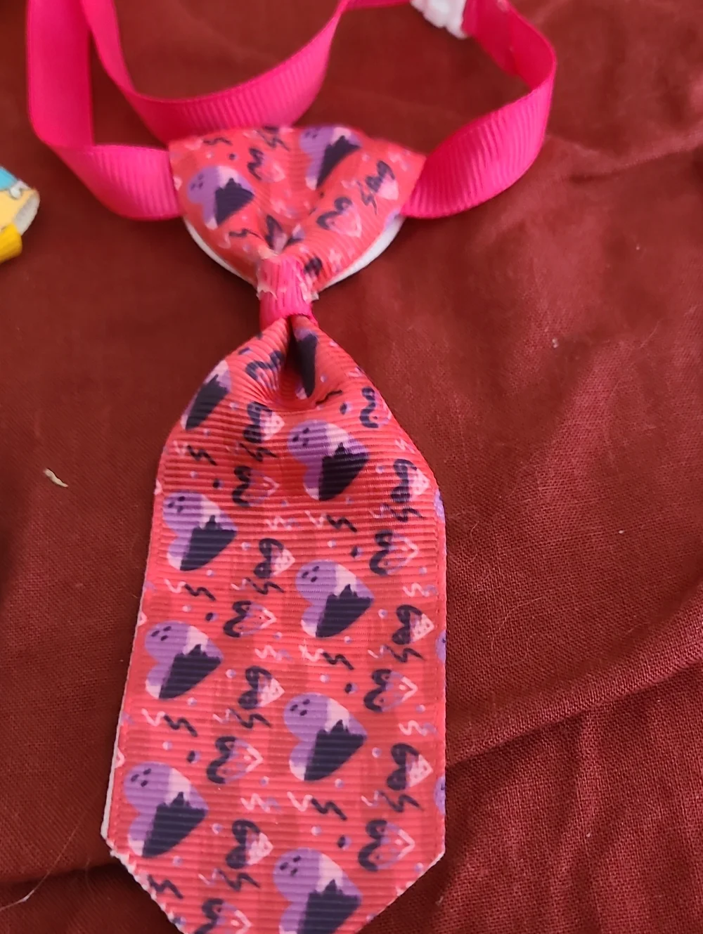 Pet Heart Print Bow & Tie Collar Accessories Set - Pink, Red, Orange
